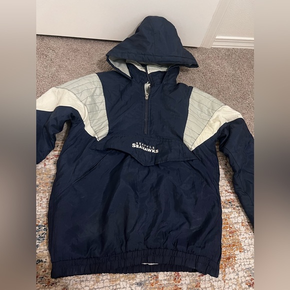 STARTER Other - Vtg Seattle Seahawks Jacket Mens L Blue Starter Y2K Pullover Pouch 1/2 Zip